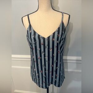 White House Black Market Women’s Blue Floral Reversible Two Way Tank Top Large